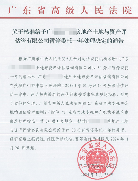 评估师未按要求完成现场勘验,评估机构被法院暂停处理插图 评估师未按要求完成现场勘验,评估机构被法院暂停处理插图
